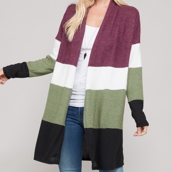 Color Block Brushed Open Front Cardigan - Picture 1 of 4